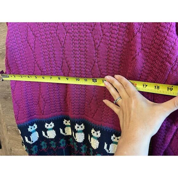 Vintage Cat Sweater Knit Sz L Pink Set Plaid Skirt Retro 70’s New - Picture 3 of 9